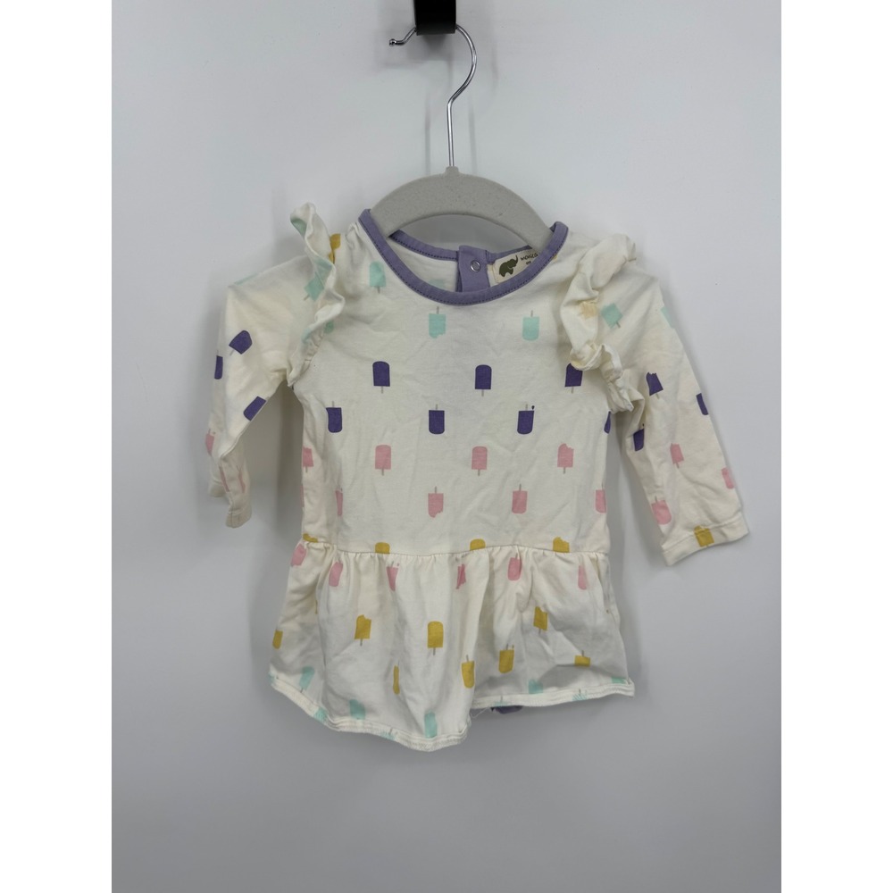 Monica + Andy Popsicle Ruffle Bodysuit Dress Baby 6-9M White Organic Cotton
